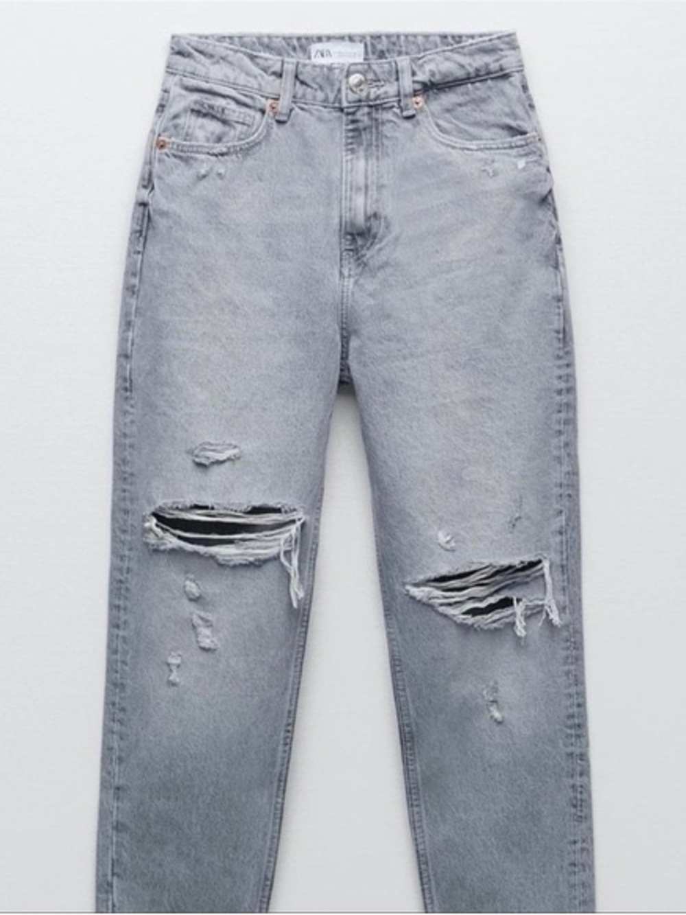 Zara Light Gray Distressed Ankle Jeans